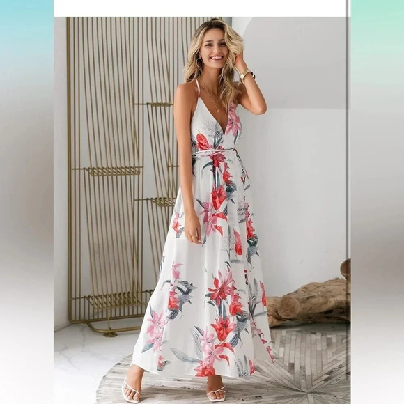 Paaple Floral Print Backless Wrap Split Slip Dress Dress size small - Picture 4 of 6